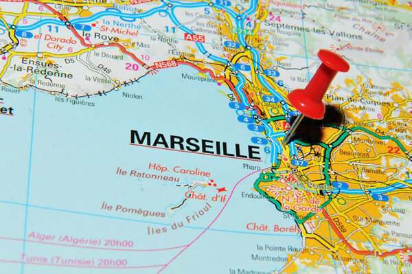 Map showing Marseille in southern France