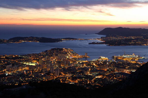 Toulon, France at night