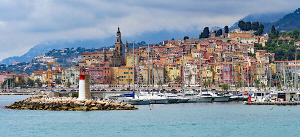 View of the old port of Menton, France