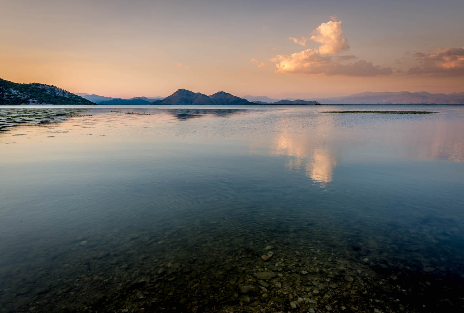 Reflections across Lake Skadar, Montenegro