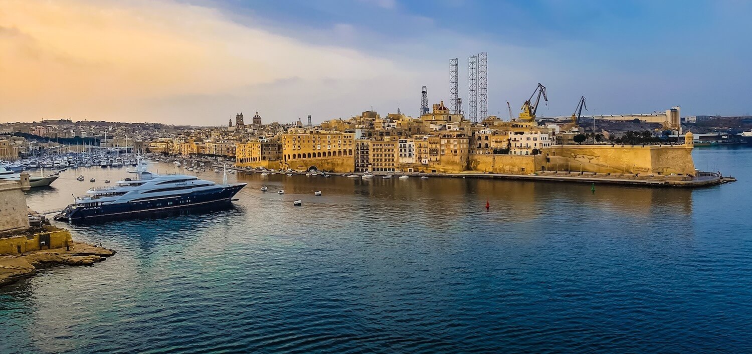 Super yacht moored in Malta harbour