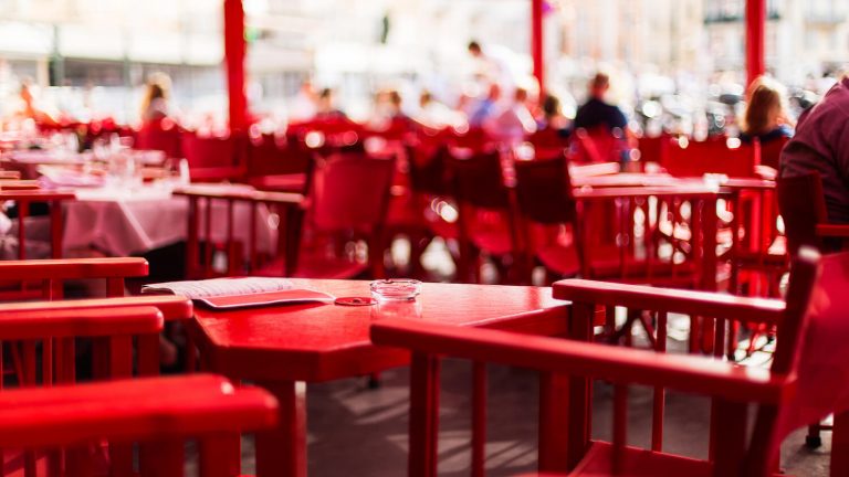 Famous red tables at SENEQUIER in St Tropez