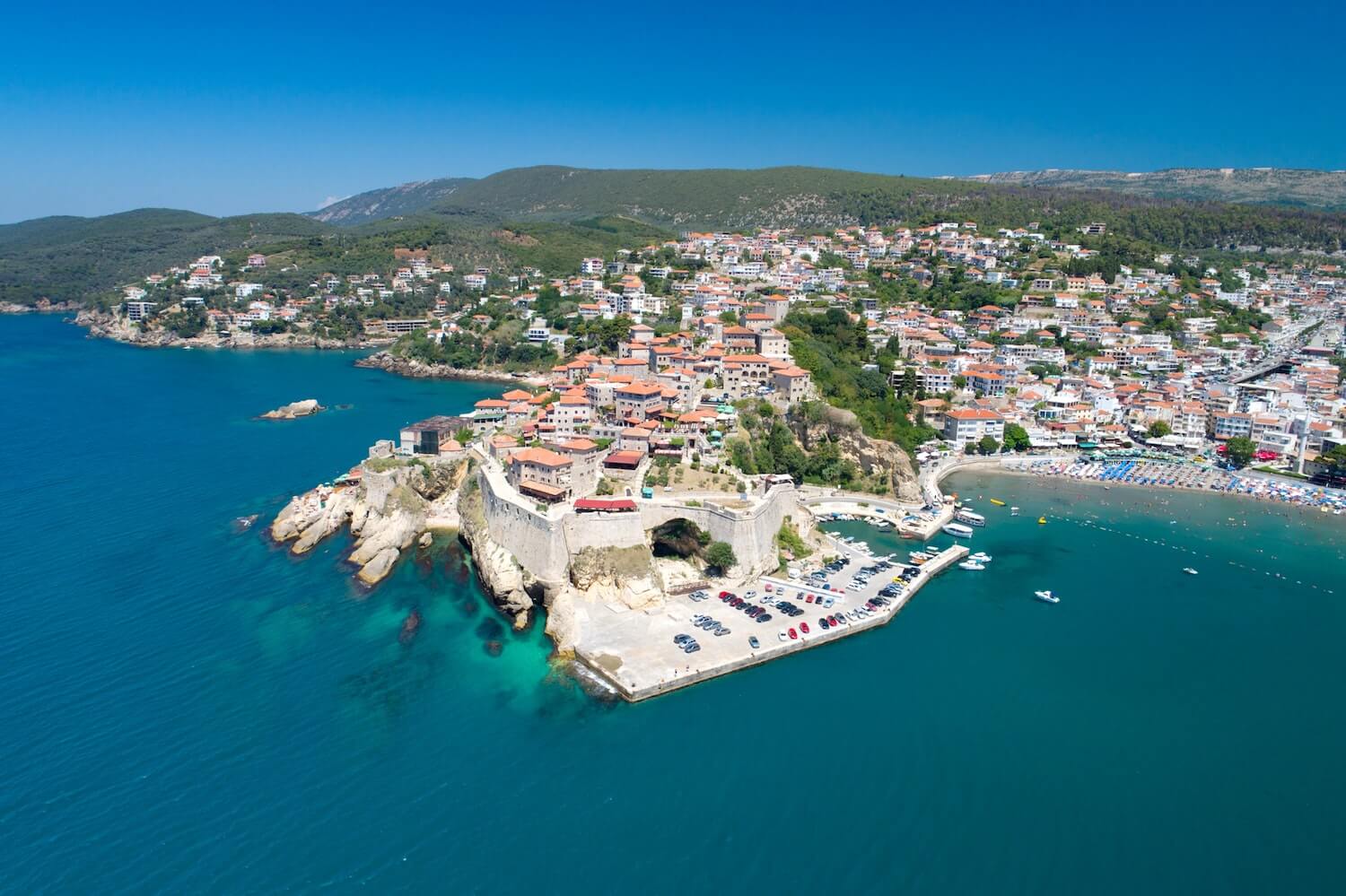 Aerial view of Ulcinj beach Montenegro