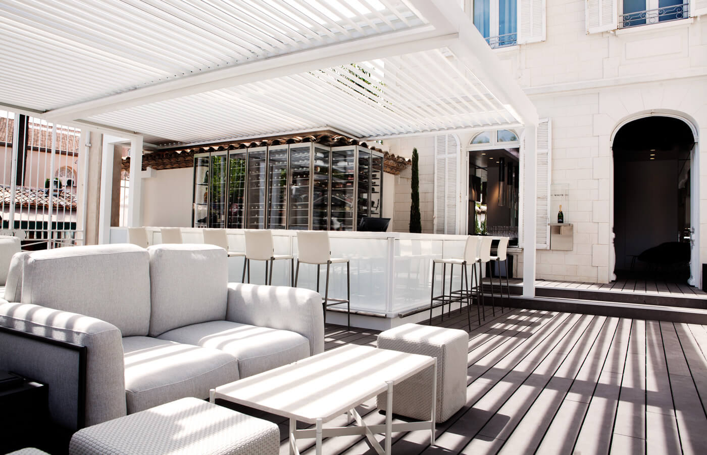 White 1921 outside sun terrace bar in St Tropez