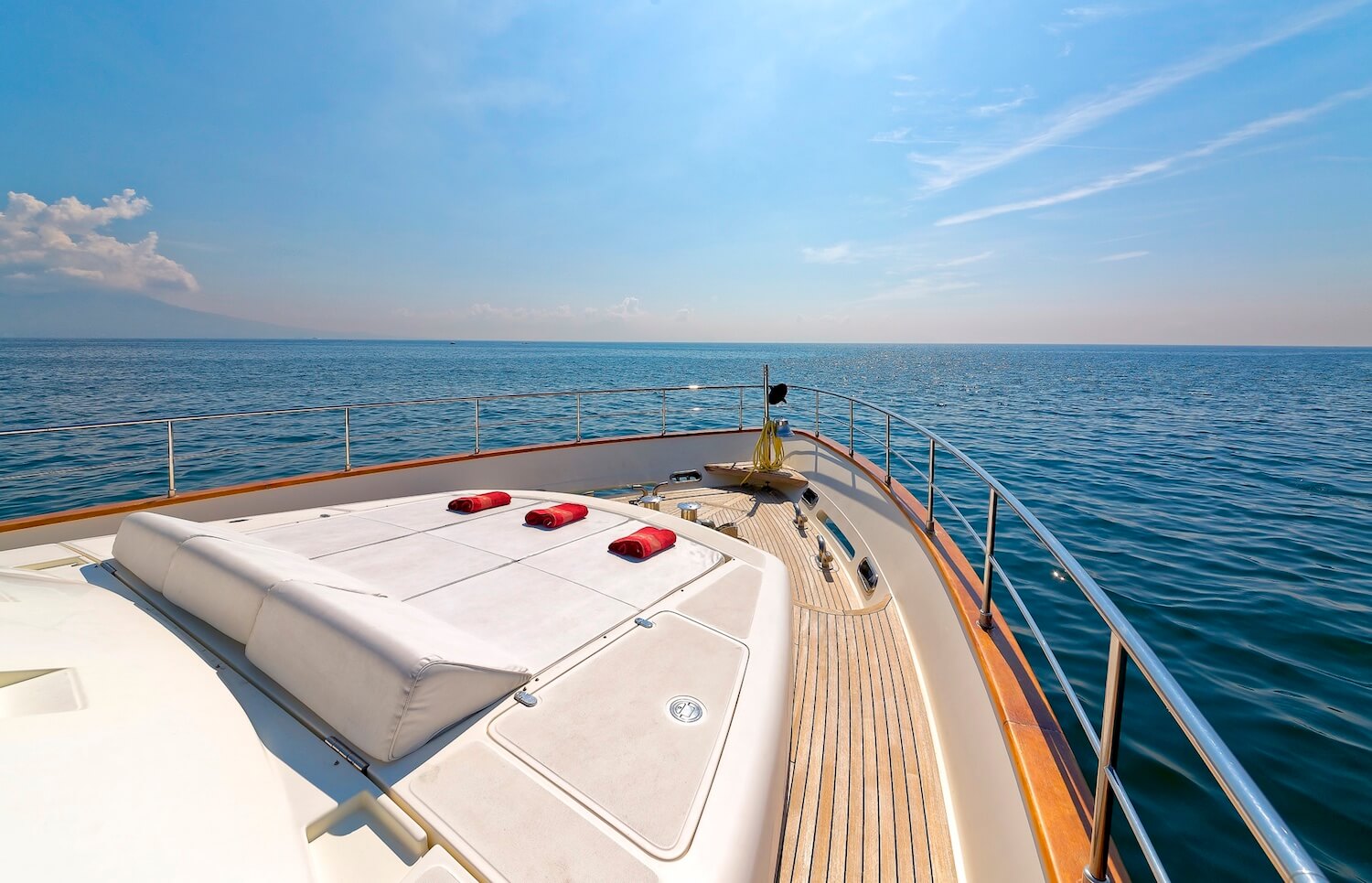 Bow of Ferretti yacht ANNE MARIE on the Amalfi Coast, Italy