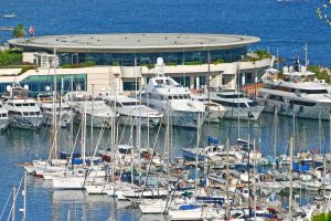 Yachts outside Cannes Palais des Festivals