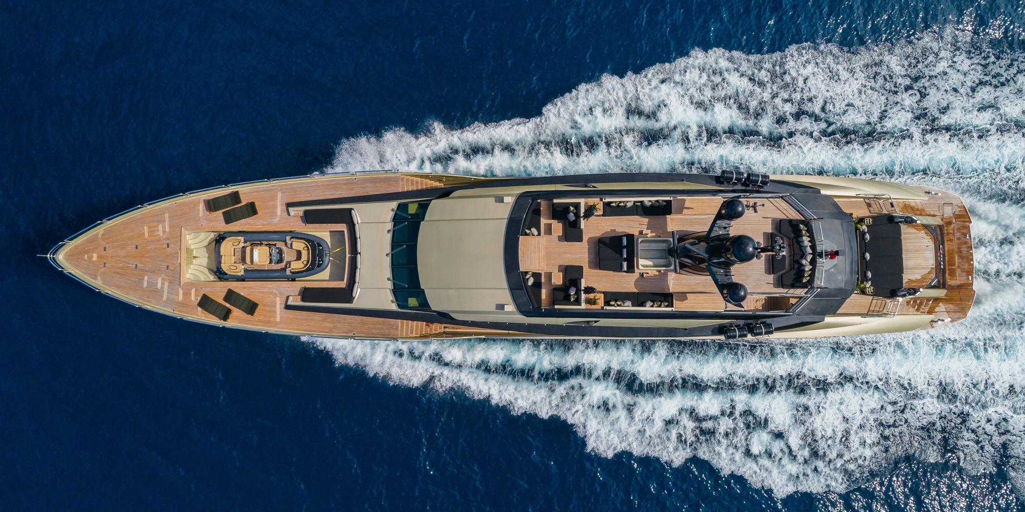 DB9 Yacht aerial photo at speed
