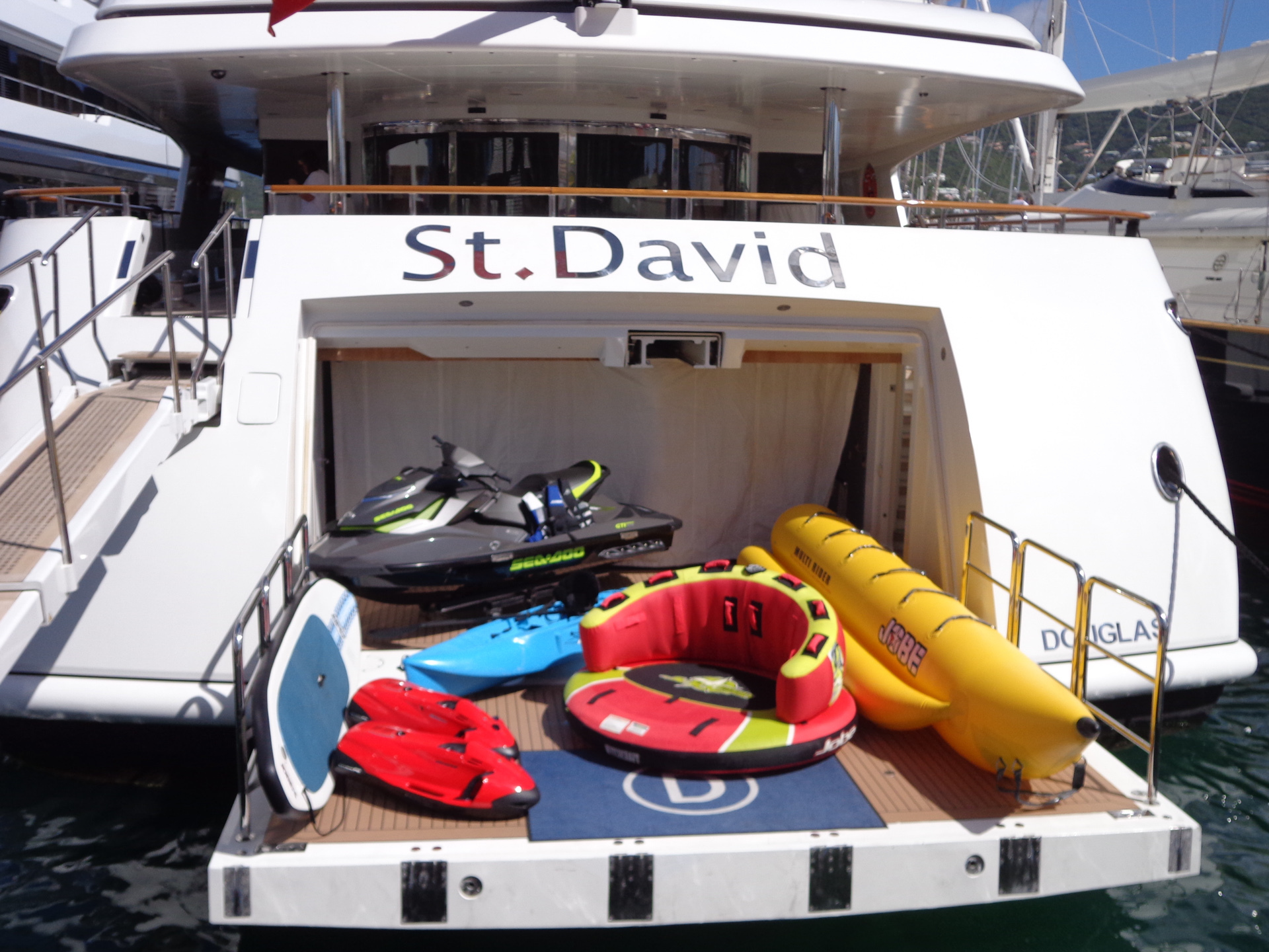 St. David yacht toy selection on the swim platform