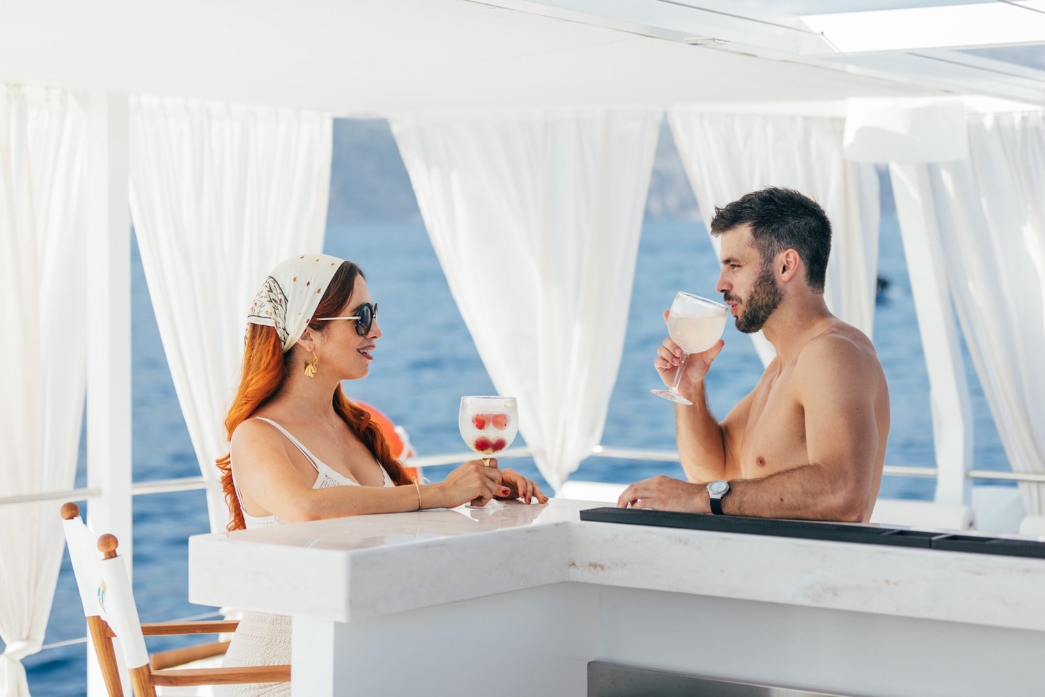 Couple standing at bar