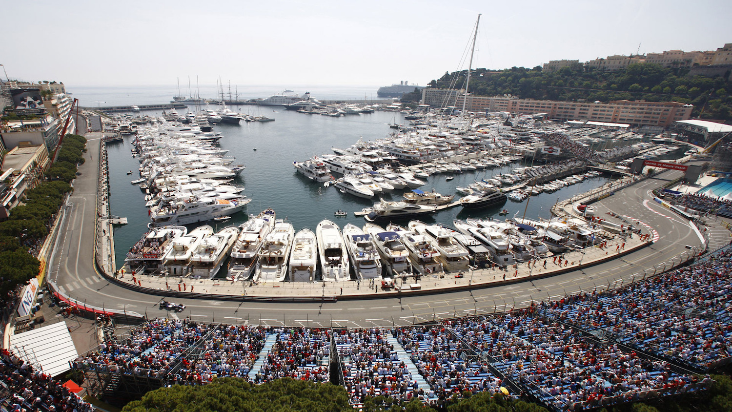 Monaco Grand Prix circuit with yachts