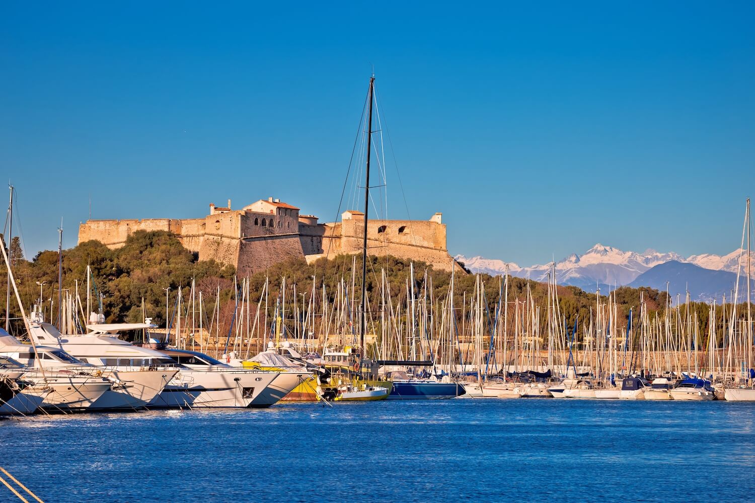 Fort Carre with snow covered mountains in the background