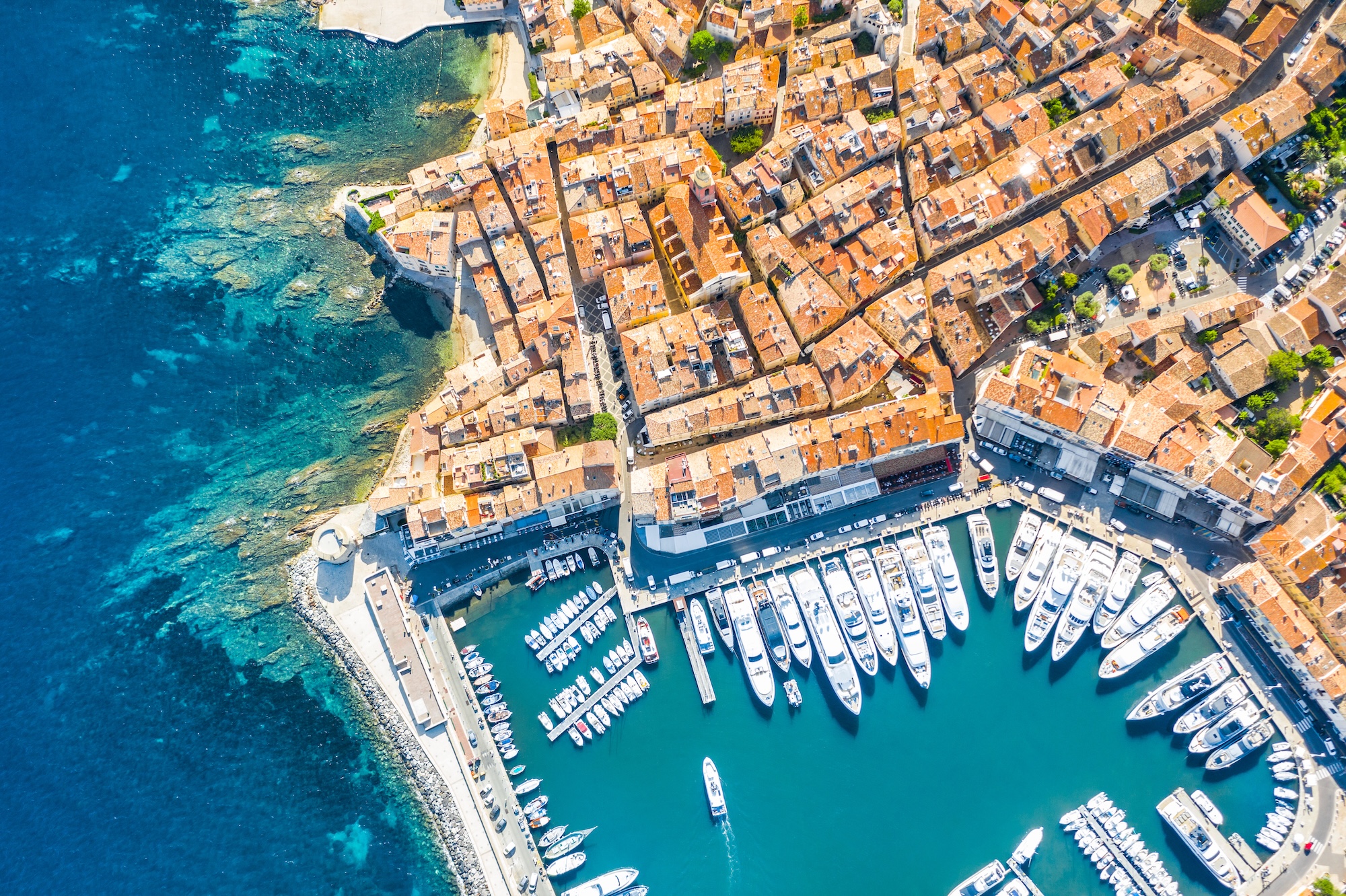 St Tropez Port an aerial view from a drone