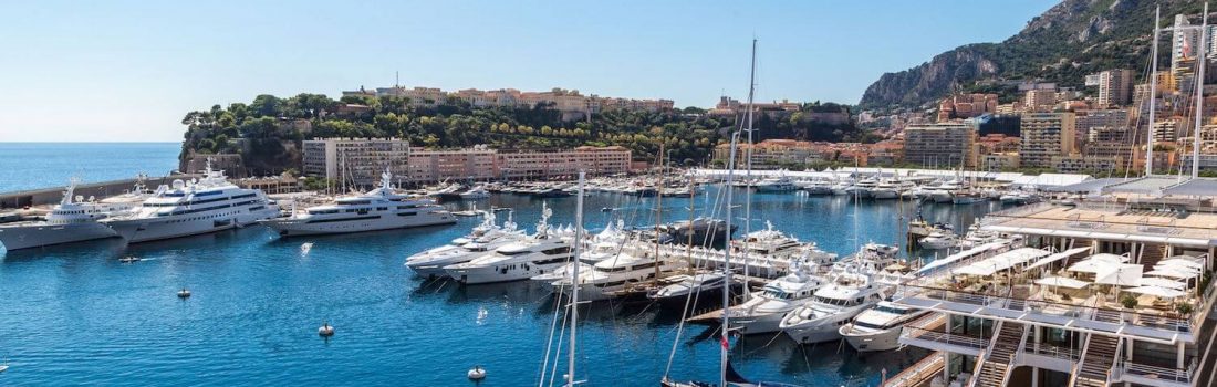 Panoramic view of charter yachts in Monaco port