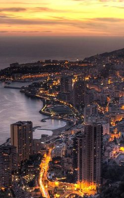 Night time lights of Monaco, Aerial view