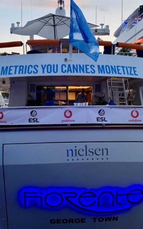 Nielsen yacht FIORENTE in dock at Cannes Lions Festival