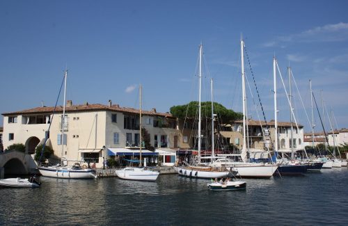 Siling yachts moored up in Port Grimaud