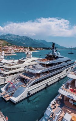 Superyachts lined up Porto Montenegro