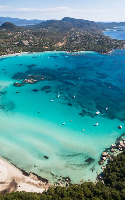 Aerial view over Santa Giula beach, Corsica