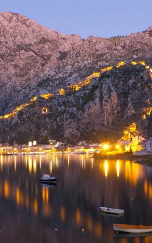 Kotor hillside lights, reflecting on water to make a heart
