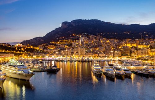 View towards land of the nightlights of Monaco