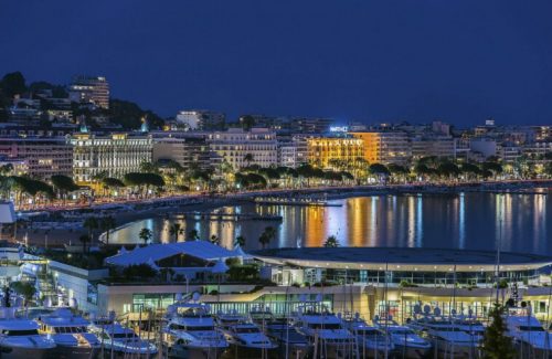 Port of Cannes, France at twilight
