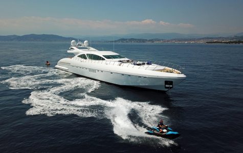 VENI VIDI VICI yacht at anchor on French Riviera with waverunner