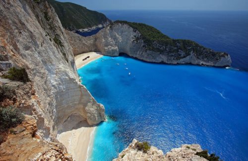 Aerial view of secluded coves, Zakynthos